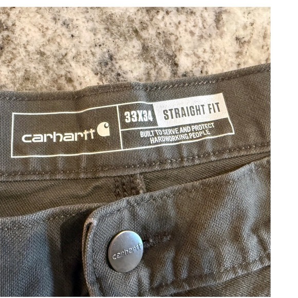 Carhartt double knee work pants olive green men's 33x34 reinforced *small hole* - Picture 2 of 8